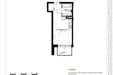 Rzut - Mieszkanie na sprzedaż 1 pokój o powierzchni 27,59 m² - numer B.1.77 w Daszyńskiego Square etap 1