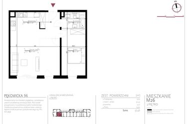 Rzut - Mieszkanie na sprzedaż 2 pokoje o powierzchni 57,46 m² - numer 26 w Pękowicka 96