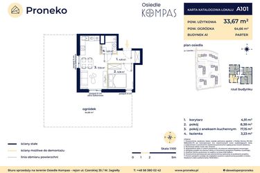 Rzut - Mieszkanie na sprzedaż 2 pokoje o powierzchni 33,67 m² - numer A101 w Osiedle Kompas