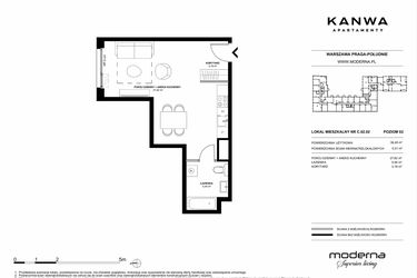 Rzut - Mieszkanie na sprzedaż 1 pokój o powierzchni 36,45 m² - numer C.02.02 w KANWA