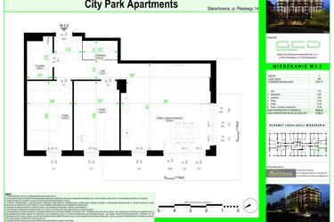 Rzut - Mieszkanie na sprzedaż 3 pokoje o powierzchni 70,03 m² - numer 3.2. w City Park Apartments