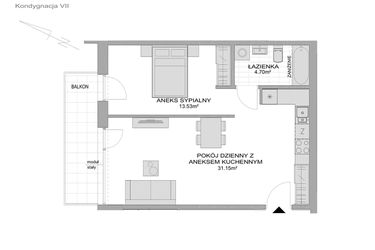 Rzut - Mieszkanie na sprzedaż 1 pokój o powierzchni 50,67 m² - numer CP/R7/79 w Centralpark