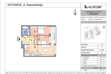 Rzut - Mieszkanie na sprzedaż 3 pokoje o powierzchni 56,03 m² - numer A14 w Daszyńskiego Park