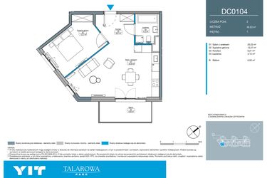 Rzut - Mieszkanie na sprzedaż 2 pokoje o powierzchni 48,63 m² - numer DC0104 w Talarowa Park II