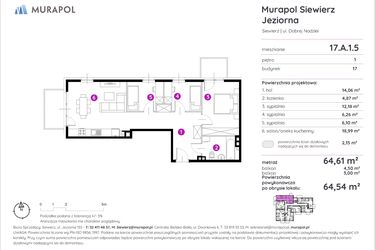 Rzut - Mieszkanie na sprzedaż 4 pokoje o powierzchni 64,54 m² - numer 17.A.1.5 w Murapol Siewierz Jeziorna