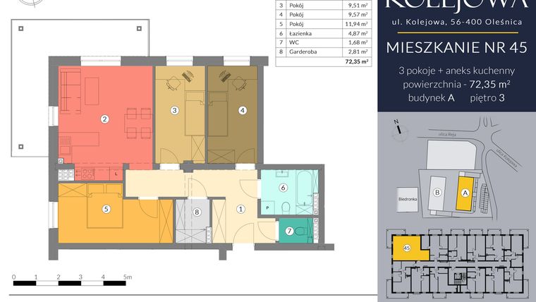 Rzut - Mieszkanie na sprzedaż 4 pokoje o powierzchni 72,35 m² - numer A.45 w Osiedle Kolejowa