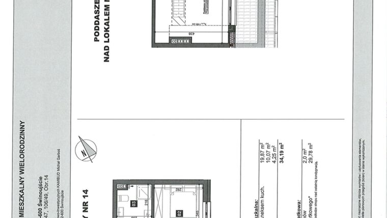 Rzut - Mieszkanie na sprzedaż 2 pokoje o powierzchni 34,19 m² - numer 14 w Słoneczne Świnoujście