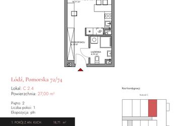 Rzut - Mieszkanie na sprzedaż 1 pokój o powierzchni 27,01 m² - numer C 2.4 w Melody Loft