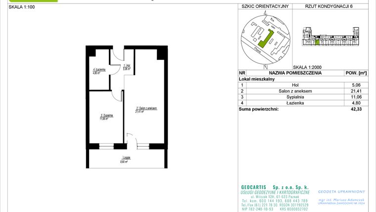 Rzut - Mieszkanie na sprzedaż 2 pokoje o powierzchni 42,33 m² - numer 28/38 w Symfonia Ptasia 28