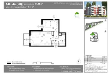 Rzut - Mieszkanie na sprzedaż 2 pokoje o powierzchni 43,95 m² - numer 14G.44 w Zielone Zamienie X