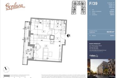 Rzut - Mieszkanie na sprzedaż 2 pokoje o powierzchni 44,09 m² - numer F39 w Goplana budynek F