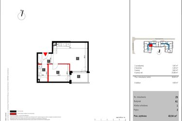 Rzut - Mieszkanie na sprzedaż 2 pokoje o powierzchni 40,94 m² - numer 29 w Mochtyńska 56