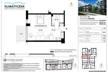Rzut - Mieszkanie na sprzedaż 2 pokoje o powierzchni 38,48 m² - numer B2/16 w Apartamenty Klimatyczna
