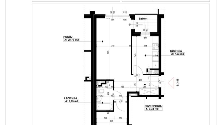 Rzut - Mieszkanie na sprzedaż 2 pokoje o powierzchni 47,36 m² - numer B.3.49 w Morzyczańska