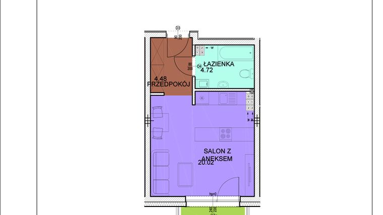Rzut - Mieszkanie na sprzedaż 1 pokój o powierzchni 29,2 m² - numer A22 w Osiedle Zuchów