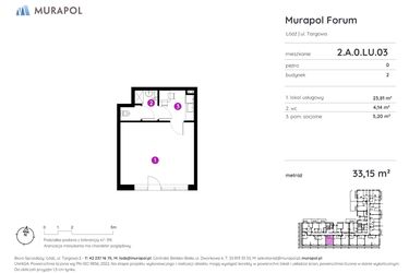 Rzut - Lokal użytkowy na sprzedaż 1 pokój o powierzchni 33,15 m² - numer 2.A.0.LU.03 w Murapol Forum