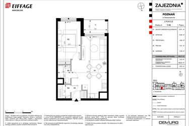 Rzut - Mieszkanie na sprzedaż 2 pokoje o powierzchni 44,41 m² - numer B.A.1.10 w Zajezdnia