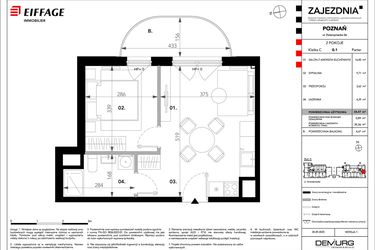 Rzut - Mieszkanie na sprzedaż 2 pokoje o powierzchni 34,47 m² - numer B.C.0.1 w Zajezdnia