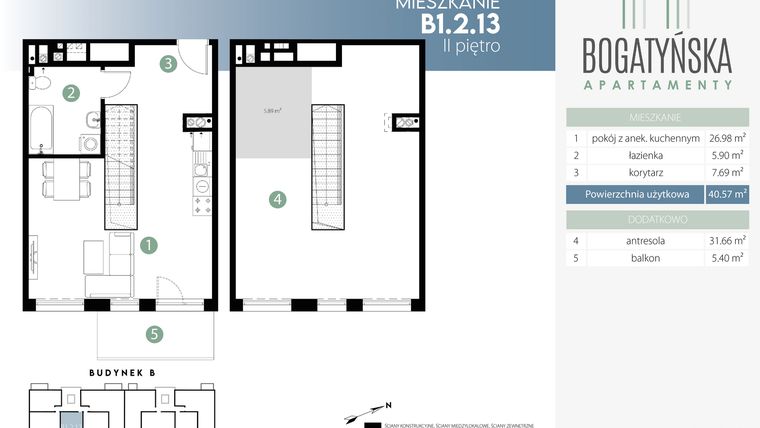 Rzut - Mieszkanie na sprzedaż 2 pokoje o powierzchni 78,12 m² - numer B1.2.13 w Bogatyńska Maślice Milo Dobry Deweloper