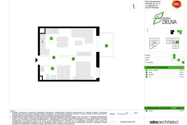 Rzut - Mieszkanie na sprzedaż 2 pokoje o powierzchni 34,85 m² - numer B24 w Osiedle Zielna IV faza 2