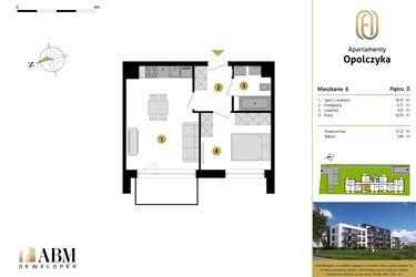 Rzut - Mieszkanie na sprzedaż 2 pokoje o powierzchni 37,12 m² - numer M6 w Apartamenty Opolczyka