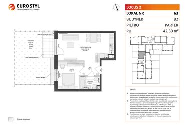 Rzut - Mieszkanie na sprzedaż 2 pokoje o powierzchni 42,3 m² - numer 63 w Locus 2 bud. B2