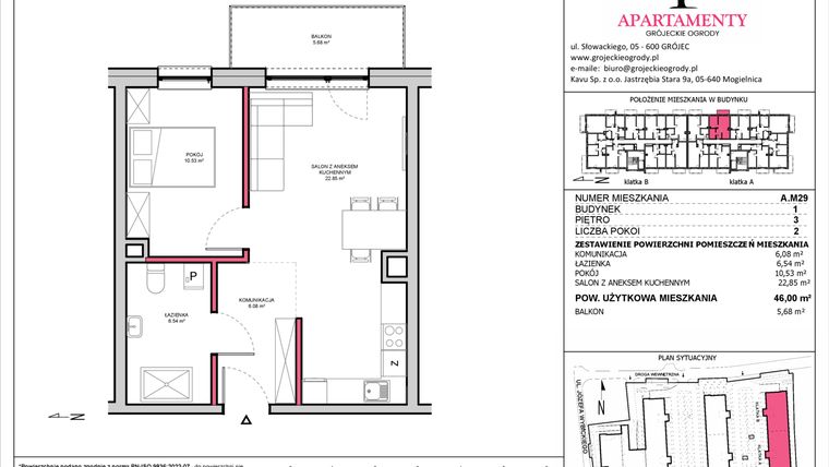 Rzut - Mieszkanie na sprzedaż 2 pokoje o powierzchni 46 m² - numer A.29 w Apartamenty Grójeckie Ogrody