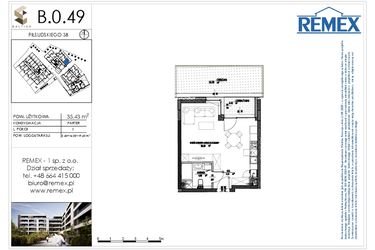 Rzut - Mieszkanie na sprzedaż 1 pokój o powierzchni 35,37 m² - numer B.0.49 w Osiedle BALTICA