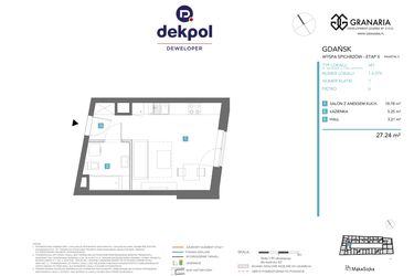 Rzut - Mieszkanie na sprzedaż 1 pokój o powierzchni 27,24 m² - numer 1.6.076 w Granaria