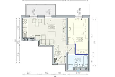 Rzut - Mieszkanie na sprzedaż 2 pokoje o powierzchni 40,47 m² - numer K2 10/2/8/2a w Południk 17 - budynek K2