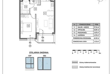 Rzut - Mieszkanie na sprzedaż 2 pokoje o powierzchni 42 m² - numer B.3.2 w GreenLine