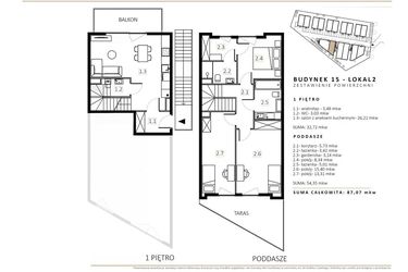 Rzut - Mieszkanie na sprzedaż 3 pokoje o powierzchni 87,07 m² - numer B15/M2 w Wille Estezja