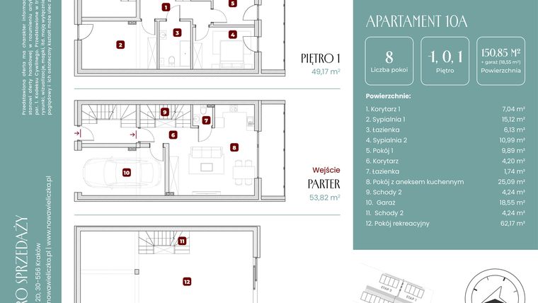 Rzut - Mieszkanie na sprzedaż 8 pokoi o powierzchni 150,85 m² - numer 10A w Nowa Wieliczka