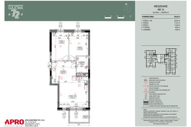 Rzut - Mieszkanie na sprzedaż 3 pokoje o powierzchni 59,46 m² - numer 14 w Wspólnota Mieszkaniowa Gajowa 72
