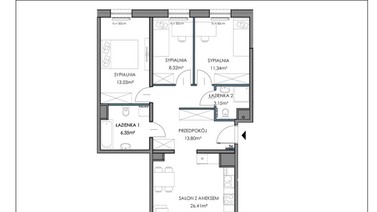 Rzut - Mieszkanie na sprzedaż 4 pokoje o powierzchni 82,17 m² - numer 1E.24A w Osiedle Horizon