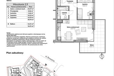 Rzut - Mieszkanie na sprzedaż 3 pokoje o powierzchni 60,94 m² - numer M2.9 w Bulwary Apartamenty