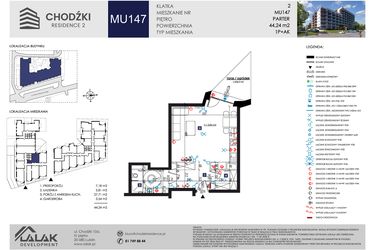 Rzut - Mieszkanie na sprzedaż 1 pokój o powierzchni 44,24 m² - numer MU147 w Chodźki Residence 2 - apartamenty inwestycyjne