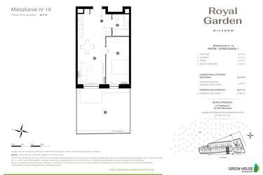 Rzut - Mieszkanie na sprzedaż 2 pokoje o powierzchni 45,79 m² - numer M.14 w Royal Garden Wilanów