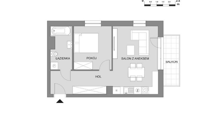 Rzut - Mieszkanie na sprzedaż 2 pokoje o powierzchni 45,63 m² - numer C1.4 w Osiedle Aleksandria II - budynek B
