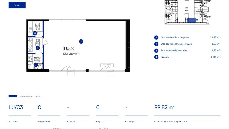 Rzut - Lokal użytkowy na sprzedaż 4 pokoje o powierzchni 99,82 m² - numer LU/C3 w Przy Bursztynowej