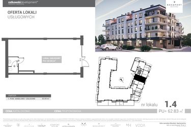 Rzut - Lokal użytkowy na sprzedaż 1 pokój o powierzchni 62,83 m² - numer U4 w Nova Port