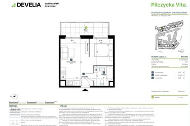 Rzut - Mieszkanie na sprzedaż 1 pokój o powierzchni 28,99 m² - numer AA0306 w Pilczycka Vita