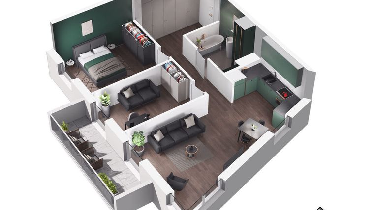 Rzut - Mieszkanie na sprzedaż 3 pokoje o powierzchni 63,03 m² - numer 20B/M26 w Javorova