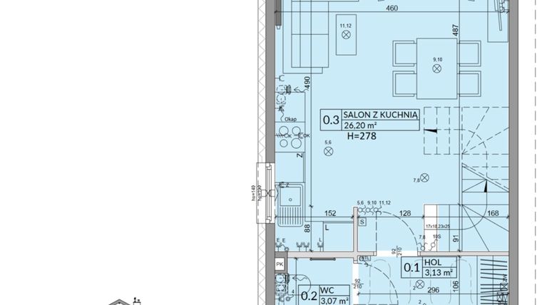 Rzut - Dom na sprzedaż 3 pokoje o powierzchni 68,42 m² - numer 31A w Osiedle Słoneczne etap IV