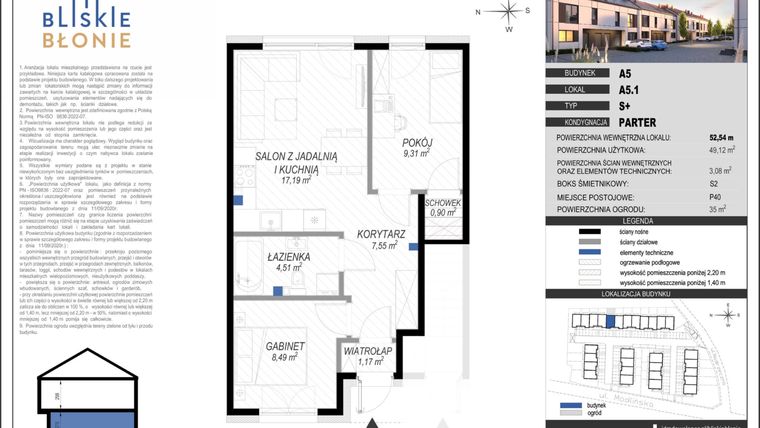 Rzut - Dom na sprzedaż 3 pokoje o powierzchni 49,12 m² - numer A5-1 w Bliskie Błonie