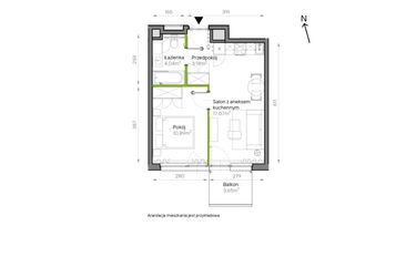 Rzut - Mieszkanie na sprzedaż 2 pokoje o powierzchni 35,18 m² - numer A2/12 w Bemowo Vita