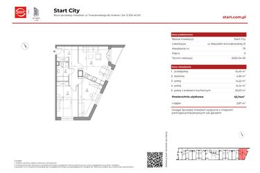Rzut - Mieszkanie na sprzedaż 3 pokoje o powierzchni 63,74 m² - numer 21/73 w Start City etap IV