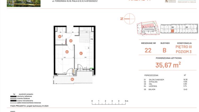Rzut - Mieszkanie na sprzedaż 2 pokoje o powierzchni 35,67 m² - numer 12.22 w Osiedle Nowe Horyzonty etap III