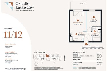 Rzut - Mieszkanie na sprzedaż 2 pokoje o powierzchni 34,33 m² - numer C11-12 w Osiedle Latawców