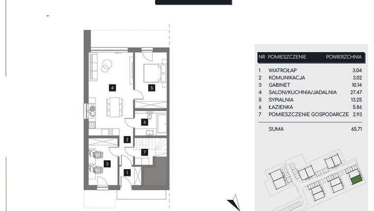 Rzut - Mieszkanie na sprzedaż 3 pokoje o powierzchni 65,71 m² - numer M6A w Rudava Park